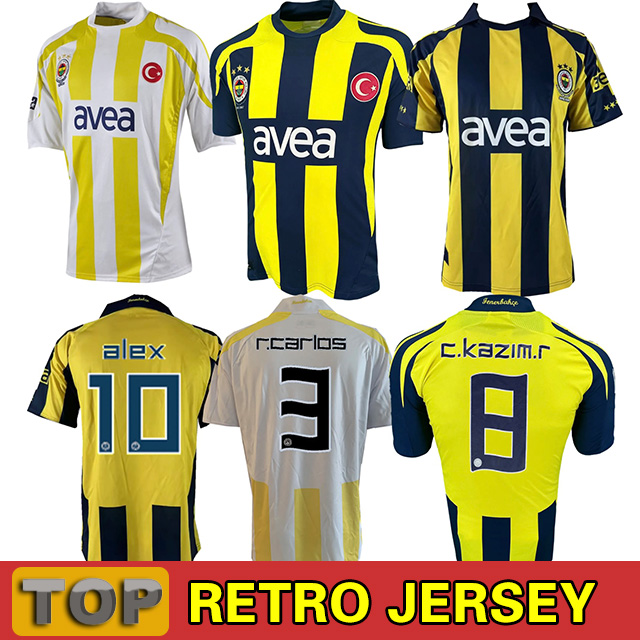2007 2008 2009 Fenerbahce Retro Football Jersey Season Home Kit with Names of Roberto Carlos, Kezman & Alex Kazim