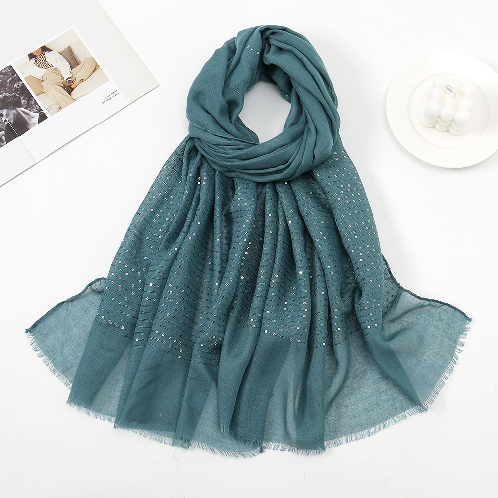 K1256 New autumn and winter candy-colored sequined fur-edged scarf cotton and linen feel fresh and fashionable all-match monochrome shawl scarf
