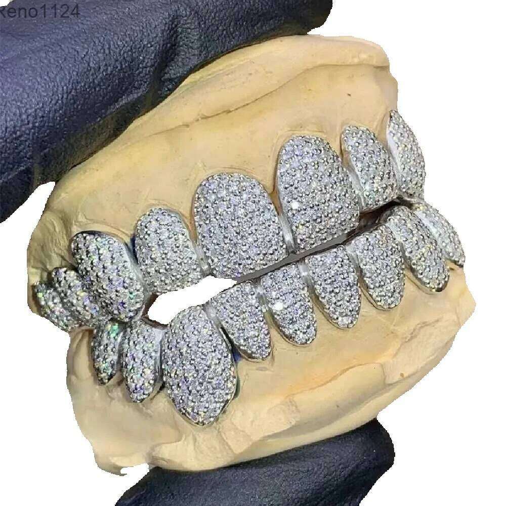 Grillz Hip Hop Custom Teeth Moissanite Silver Grillz 10 Top 10 Bottom Iced out vvs Diamond Moissanite