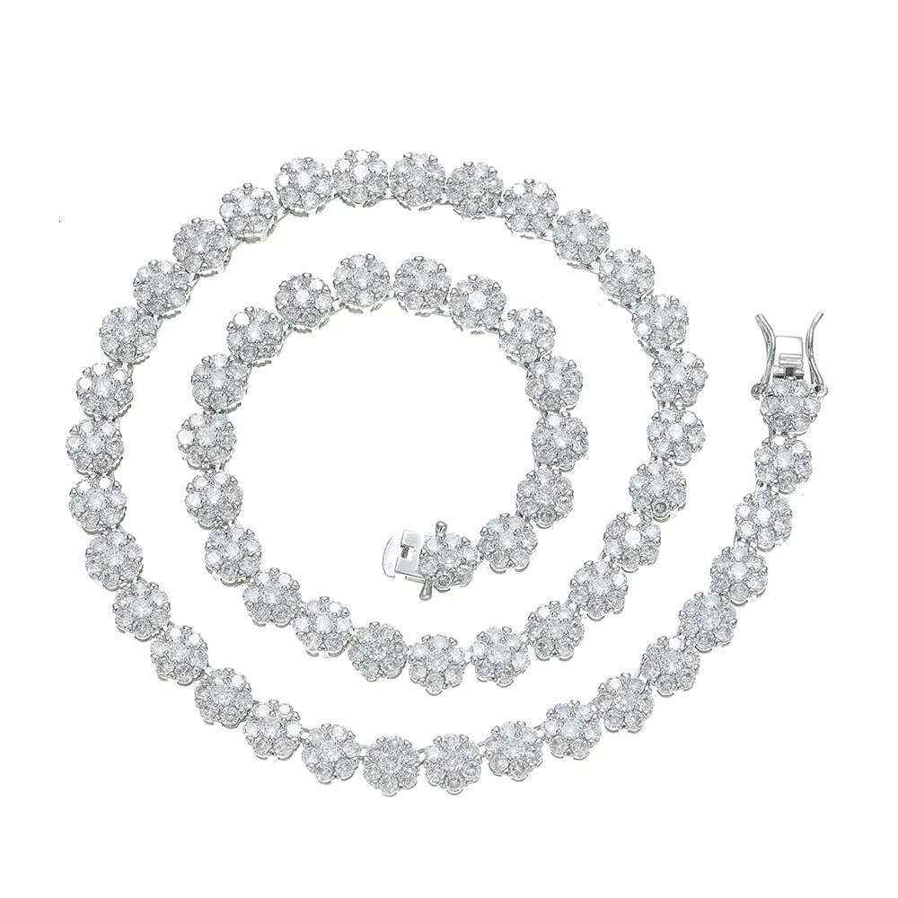 BC236 8MM Women Flower Shape Tennis Chain Brass CZ Necklace for Gift