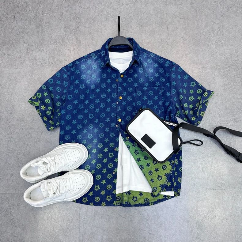 summer best-selling new casual men's print shirt short sleeved fashionable loose design versatile simple printed top free shipping