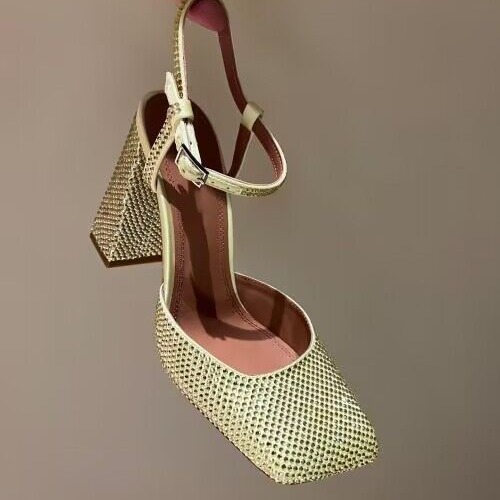 Women's Square-Toe Rhinestone Strap Sandals - 5.5cm Block Heel Dress Sandals, Adjustable Crystal Buckle Summer Shoes, 7 Color Options