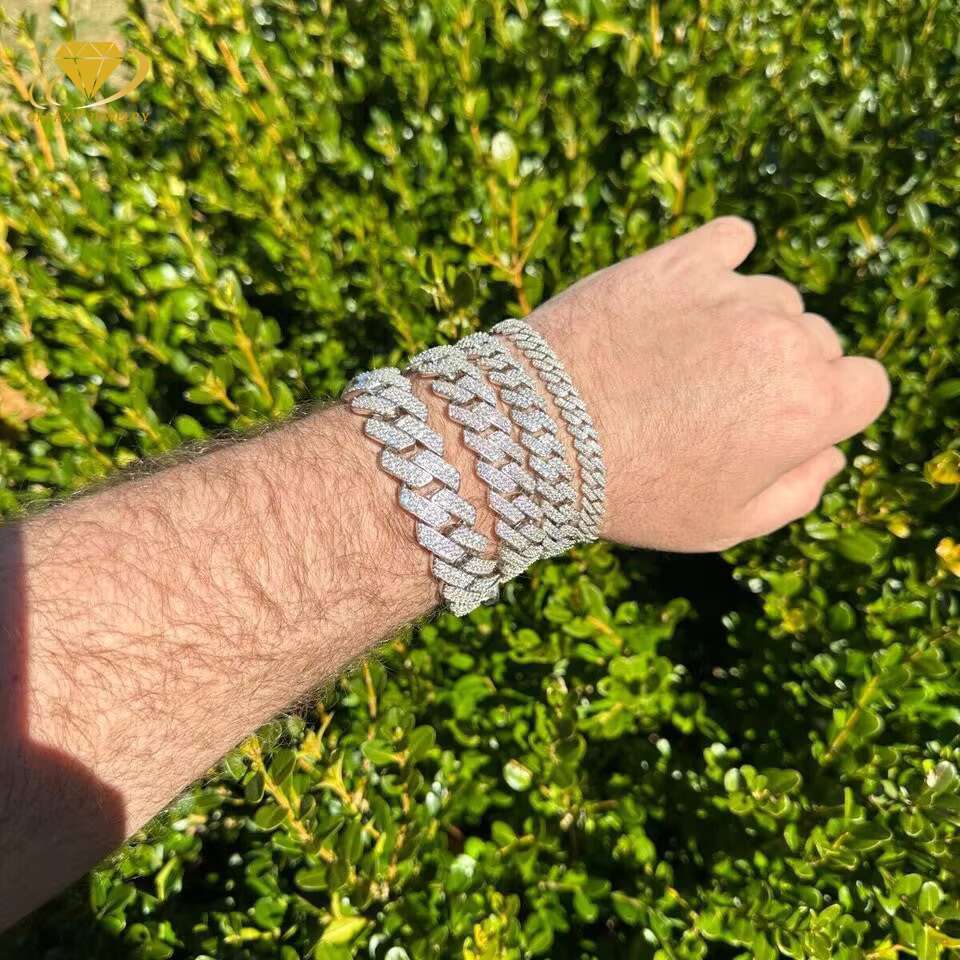 Hip Hop Jewelry Fashion 12mm Cuban Link Chain Choker Gold Silver Plated Full Diamond Moissanite Cuban Necklace Bracelet for Men