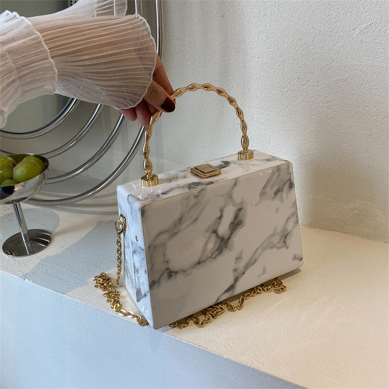 Foreign trade bag new fashion marble pattern crossbody bag PU trend printed handbag designer bag trend niche bag European and American style D box bag