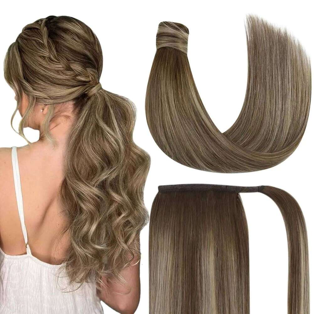 VeSunny Ombre Extension Real Human Dark Roots Light Brown with Blonde Ponytail Hair
