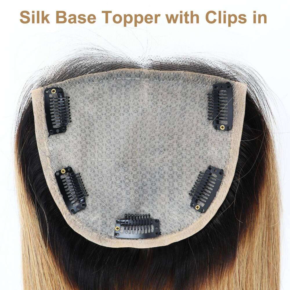 5x5'' Ombre Topper Skin Base Remy Human Hair Silk Top PU around with Clips Natural Scalp Look Lace Front for Women