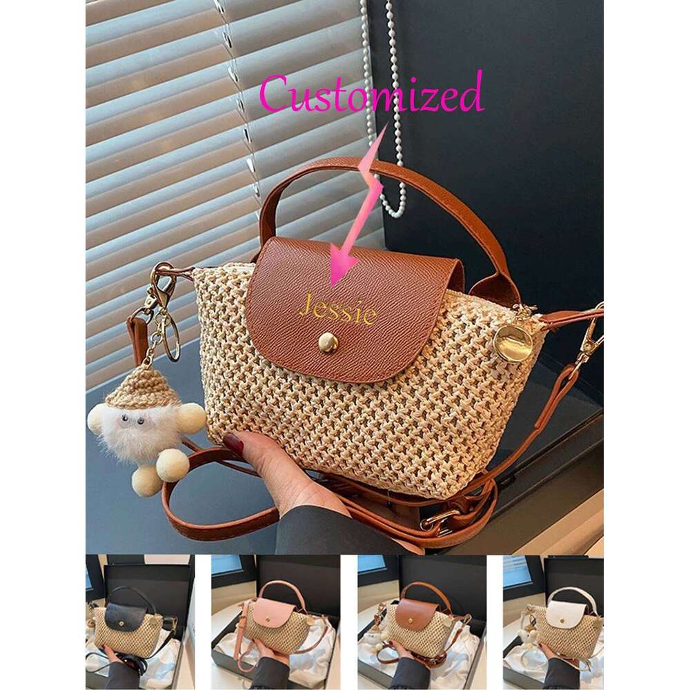Intitals Customized Stylelady Straw Crossbody Bag With Pendant Summer Tourism Beach Vacation New All Match Shoulder Handbag