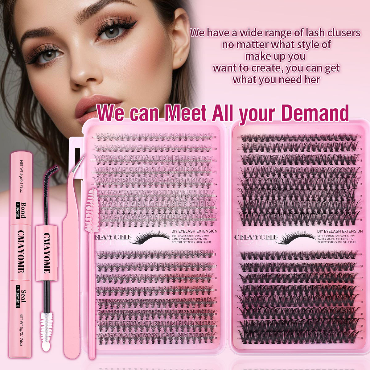640Pcs DIY Individual Eyelashes Thick Fluffy Cluster Lashes Kit with Lash Bond & Seal Brushes Handmade Reusable DIY Segmented Eyelash Extensions Makeu