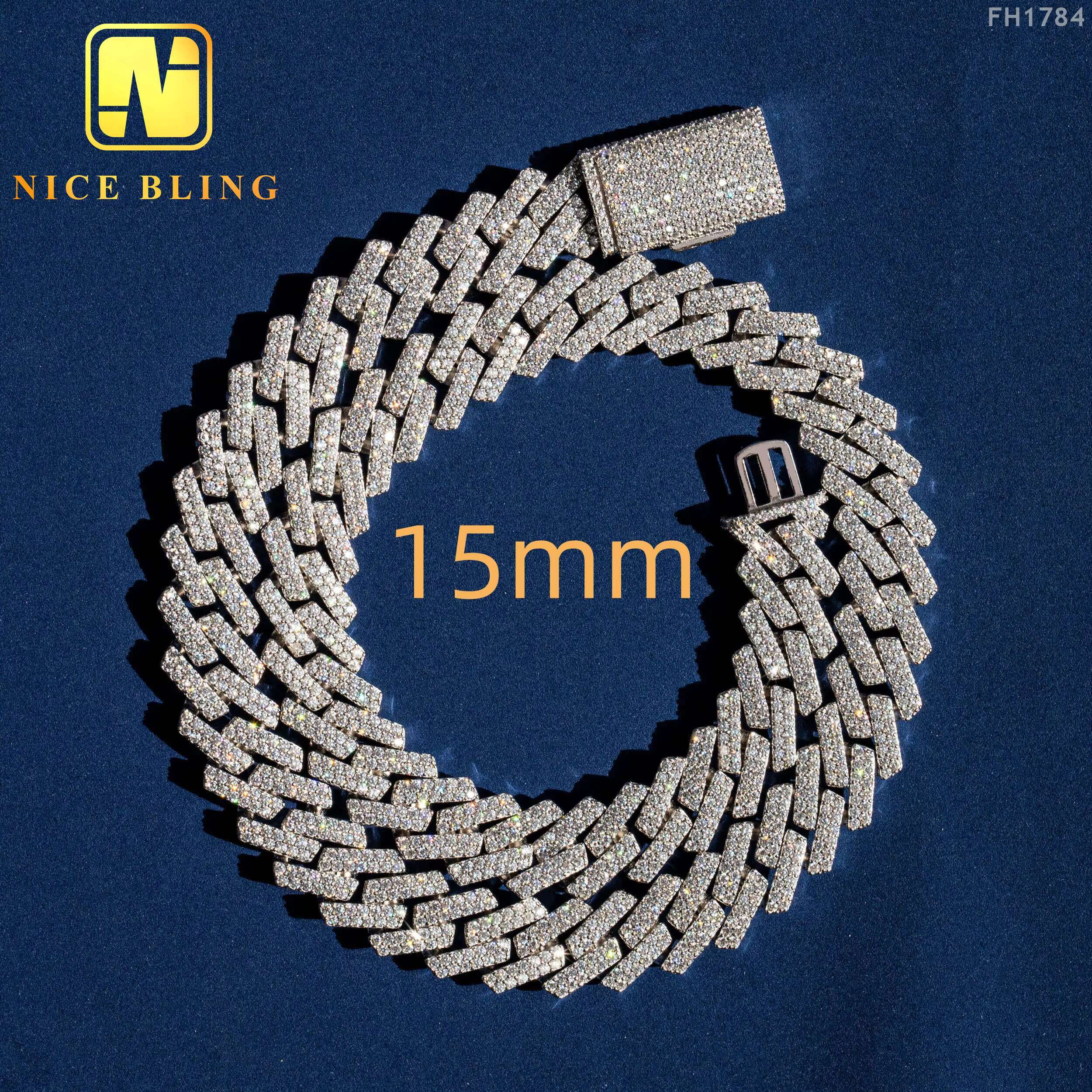 Hot Selling Drop Shipping Service 925 Sterling Silver Hip Hop 8mm 10mm 15mm Iced Out CZ Diamond Cuban Link Chain