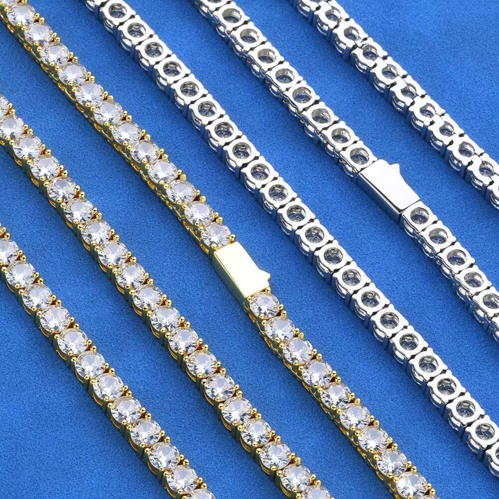 Europe and United States Hip-Hop Mens S925 Silver Moissanite Necklace with Spring Buckle Hot Tide Brand Wholesale