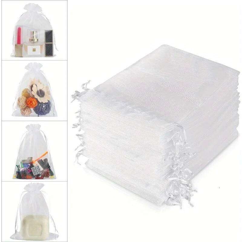 Designer Bag 100Pcs Random Mesh Organza Jewelry Bags Drawstring, Small Drawstring Favor Pouches Christmas Candy Wedding Birthday