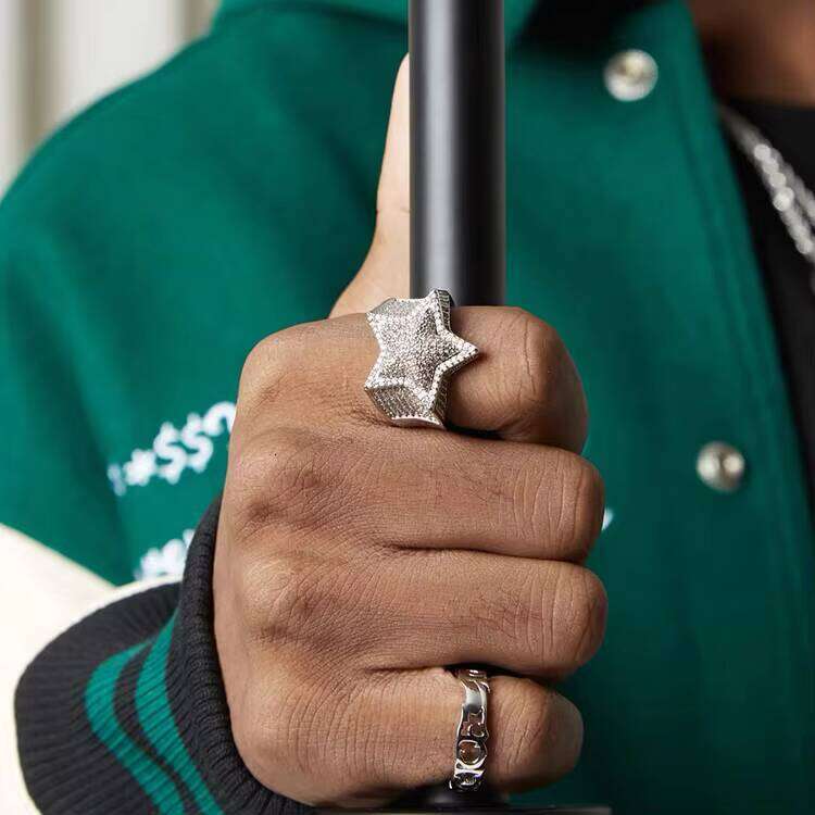 Customized Fashion Sterling Sier Star Shape VVS Moissanite Dia Ring Top Quality for Hip Hop Men's Life