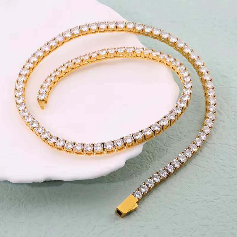 Top Grade 316L Titanium Steel Tennis Necklace 3mm-5mm Full Diamond Necklace Luxury Zircon Chain Men Necklace