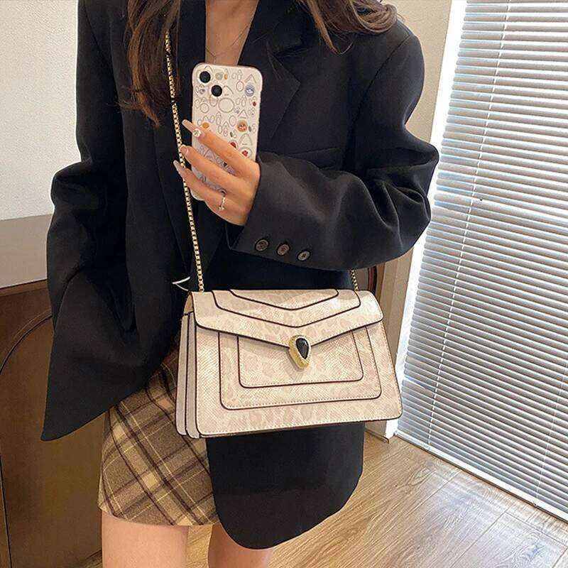 Women's Small Square Design Crocodile Leather Shoulder Gem Buckle Flap Crossbody Bag Evening Chain Handbag - view 6