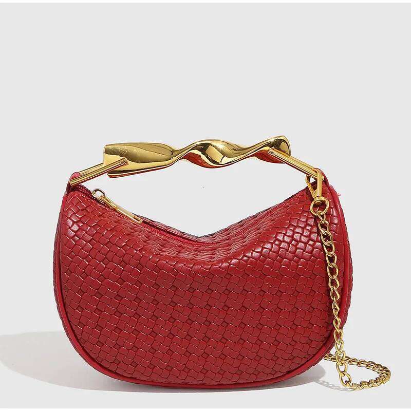 Trendy Metal-Handled Wicker Crescent Versatile Crossbody Shoulder Stylish Boho Straw Purse Women Exquisite Dumpling Bag