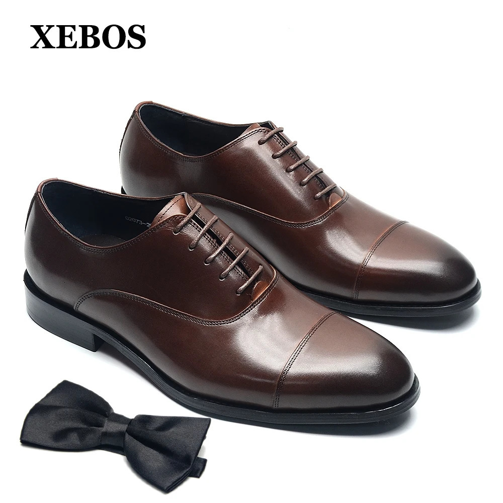 Genuine Leather Handmade Mens Oxford Dress Shoes Cap Toe Lace-Up Classic Business Office Shoe Wedding Party Formal Shoes Man 250704