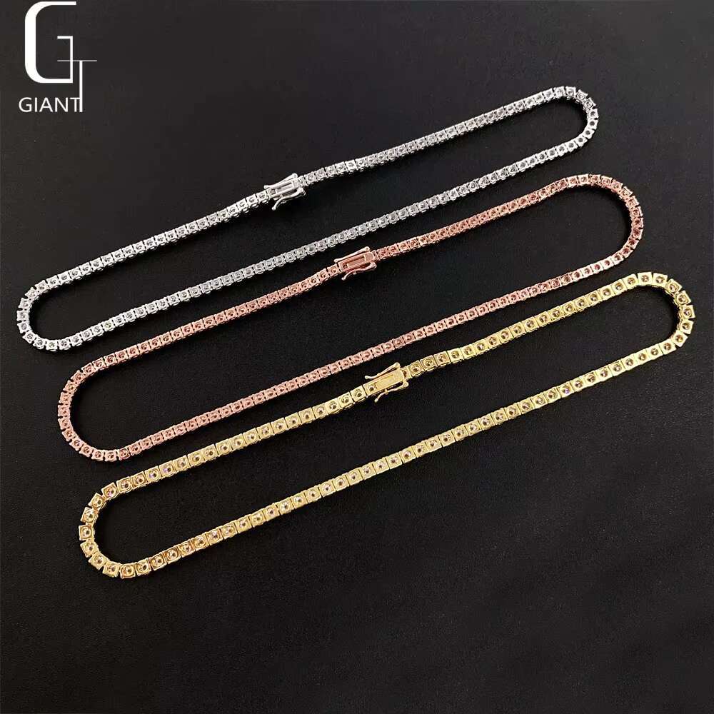 New Arrival 3mm 4mm Moissanite Tennis Necklace Hip Hop Fine Jewelry 925 Silver Diamond Tennis Link Chain Necklace