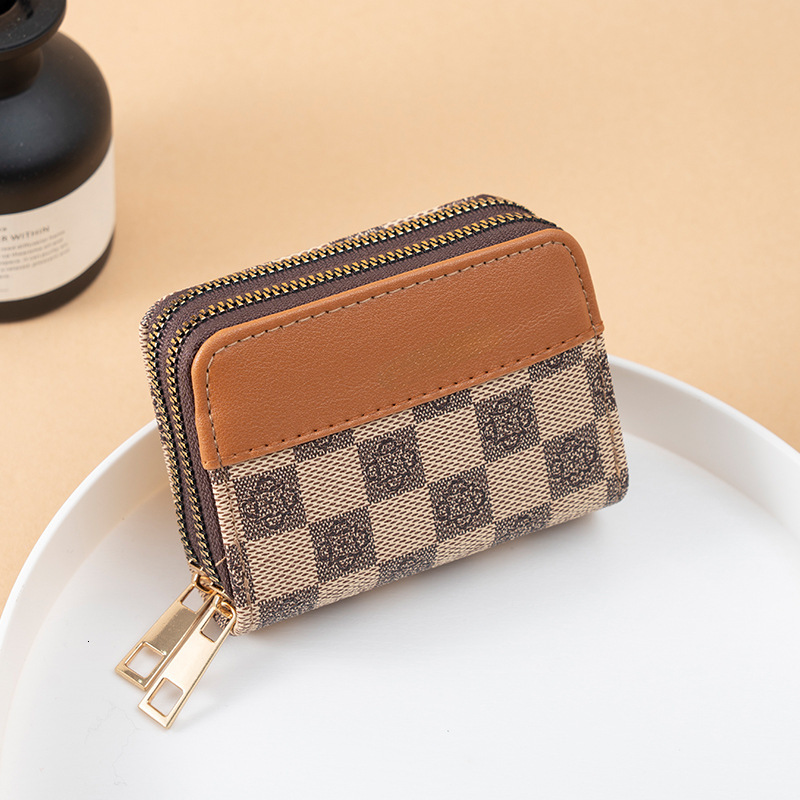 Free shipping designer 2025 New Women Bag Patchwork Color Matching Double Zipper Accordion Card Holder Vintage Multi-Card Slot Coin Purse Multi-Functi
