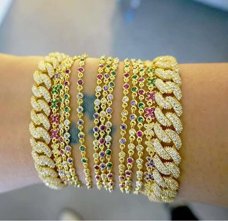 10mm Width Iced Out Bling Cuban Chain Micro Pave 5A Cz Cubic Zirconia Cuban Link Chain Bracelet for Women Men