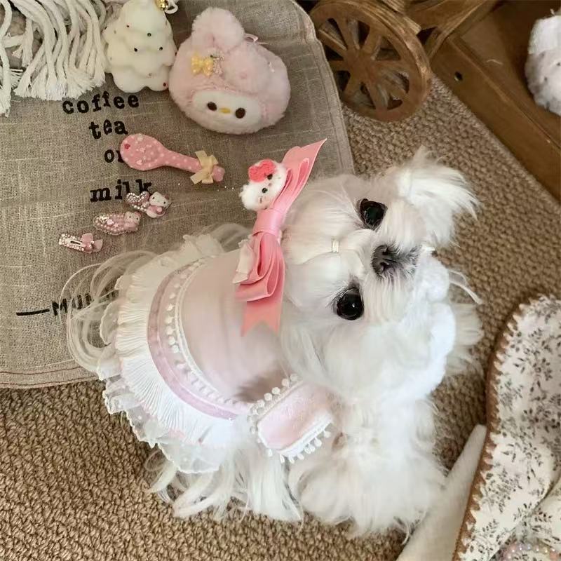 T647 New spring and summer Teddy Pomeranian small dog clothes for dogs and cats pets doll collar thin fluffy gauze clothes