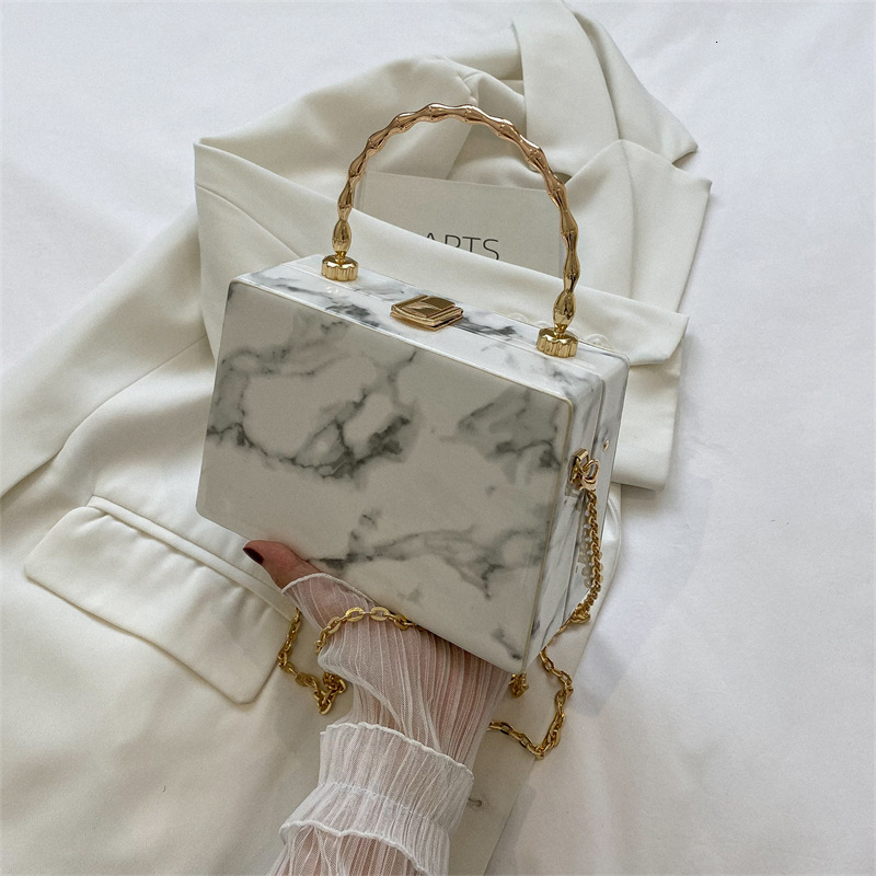 Foreign trade bag new fashion marble pattern crossbody bag PU trend printed handbag designer bag trend niche bag European and American style D box bag
