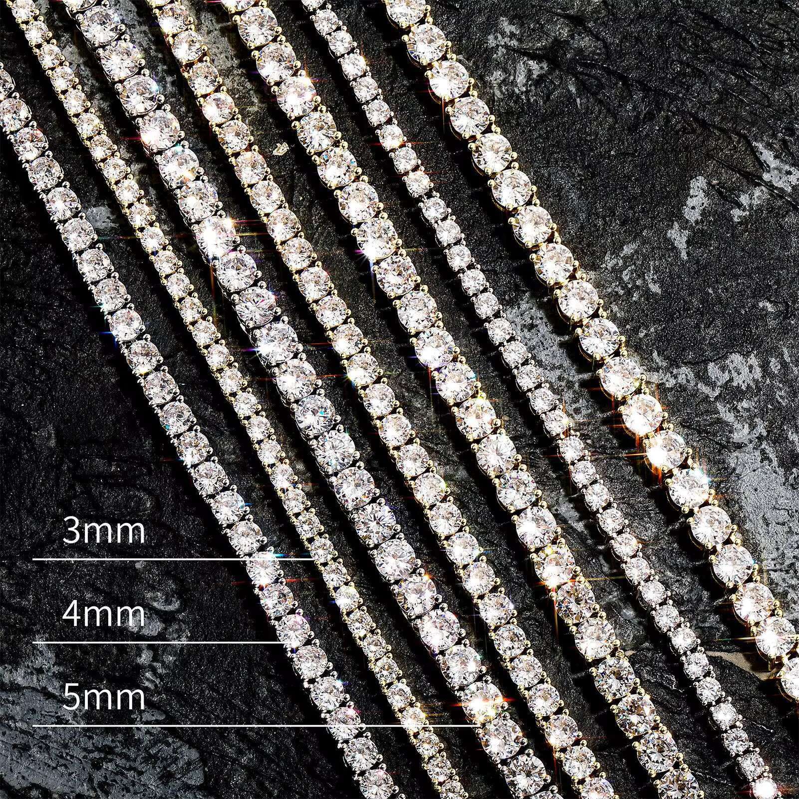 Iced Out Gold Plated Tennis Chain Set 3mm 4mm 5mm White Gold AAA CZ Hip Hop Jewelry