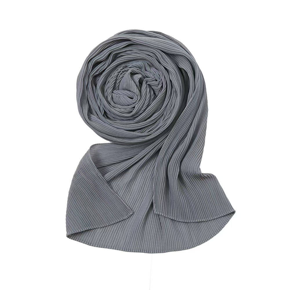 T1144 Pearl Chiffon Pleated Solid Color Scarf Women's Solid Color Toothpick Crumpled Headscarf