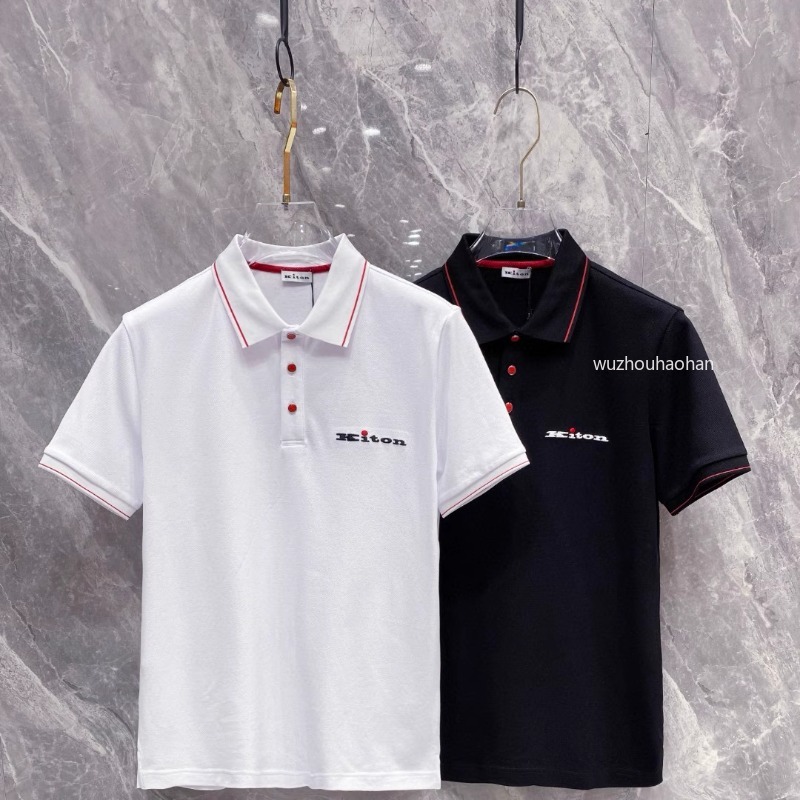 mens polos Spring and Summer kiton Lapel Business Casual Black and White Short Sleeve Polo Shirt K1289