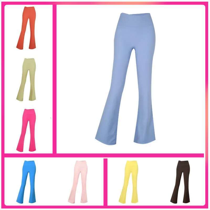 Womens high waisted yoga bell bottoms push up 25 inch soft aligned elastic hip lifting T-shaped sports pants running training leggings