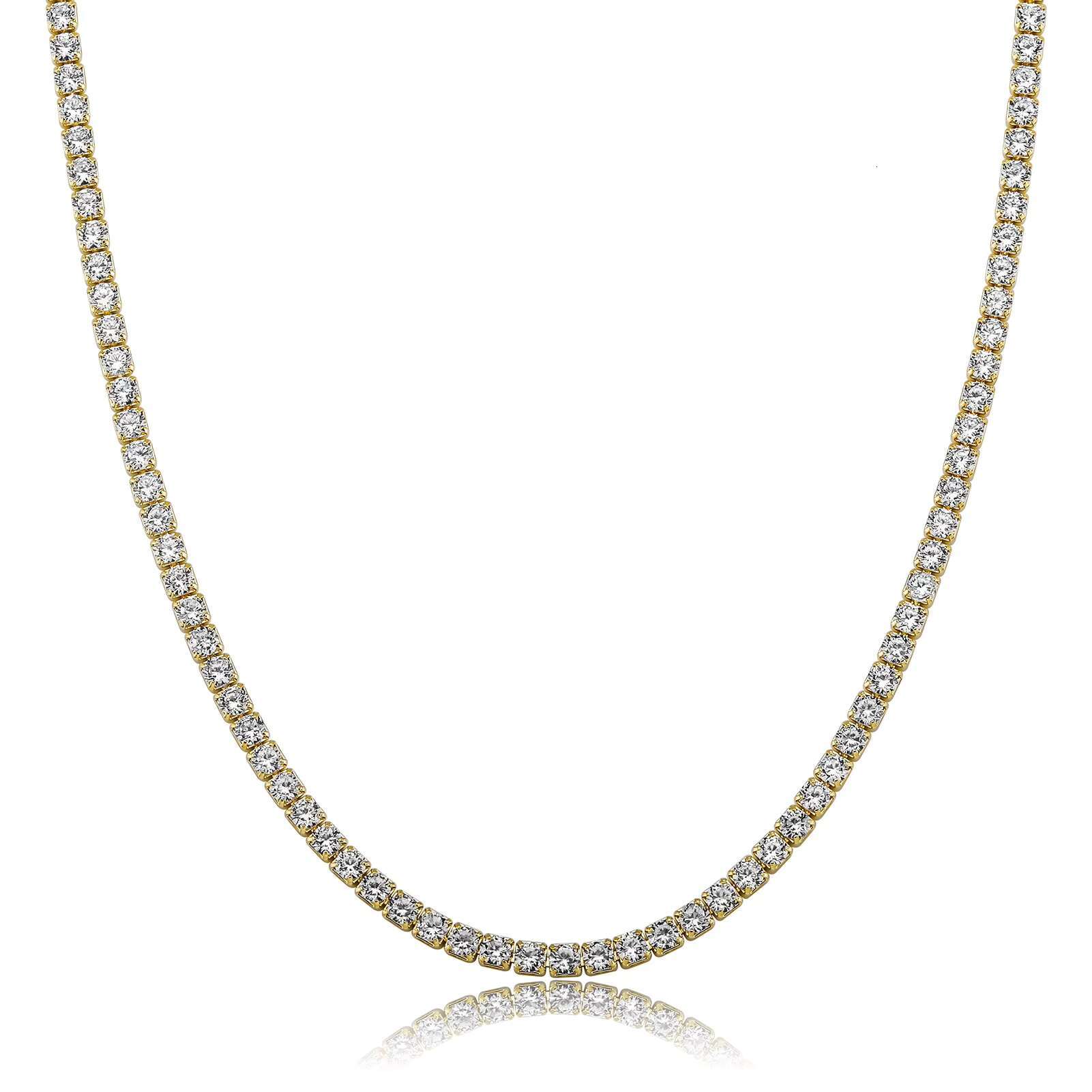 Prong Set Round CZ Zircon Chains 3-5 MM Bling Cubic Zirconia Diamond Tennis Necklace