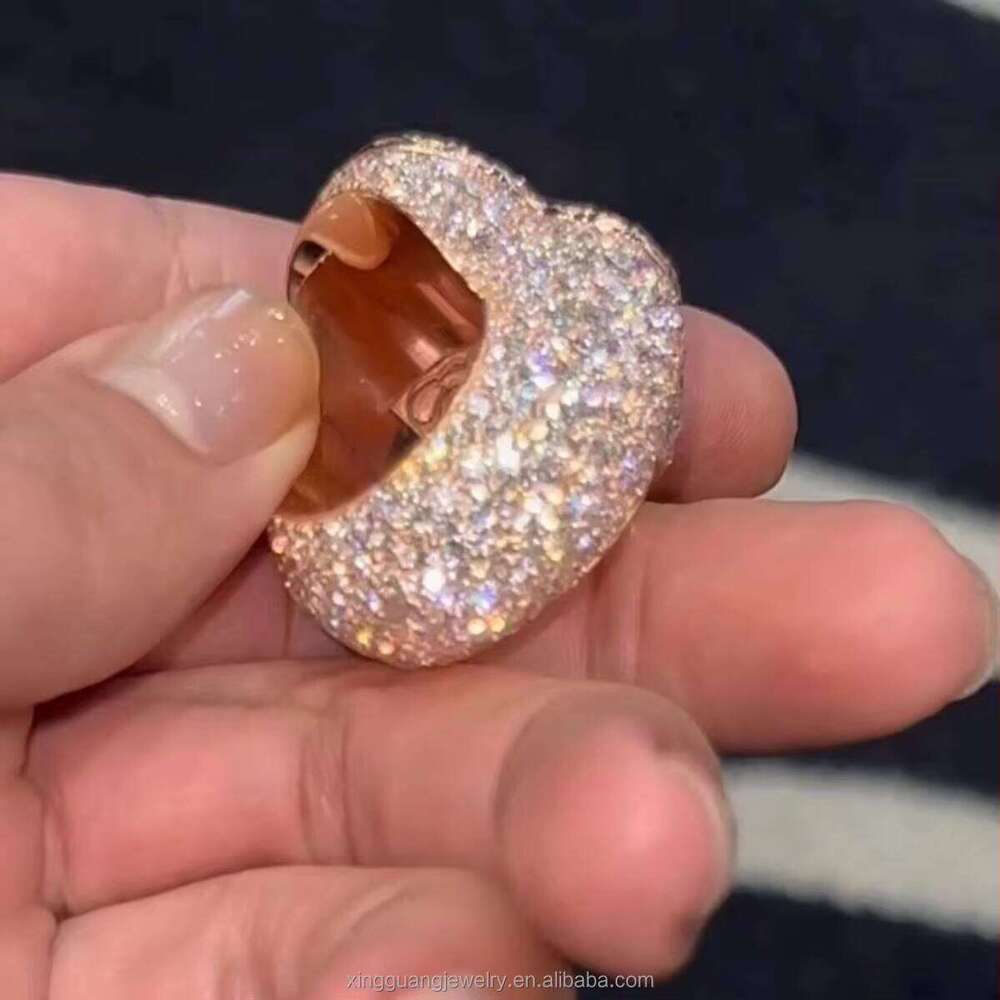 Hiphop Real Sier Gold Plated VVS D GRA Moissanite Lab Dia Fine Jewelry Rings Custom for Men Women