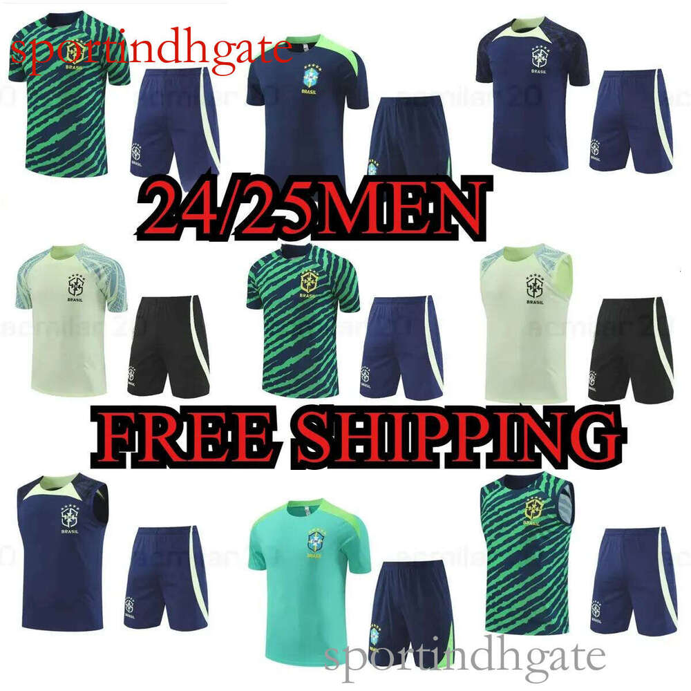 2425 Brazil short sleeve tracksuit Sportswear men training suit 23 soccer Jersey kit uniform chandal G.JESUS COUTINHO brasil sleeveless vest adult football sets