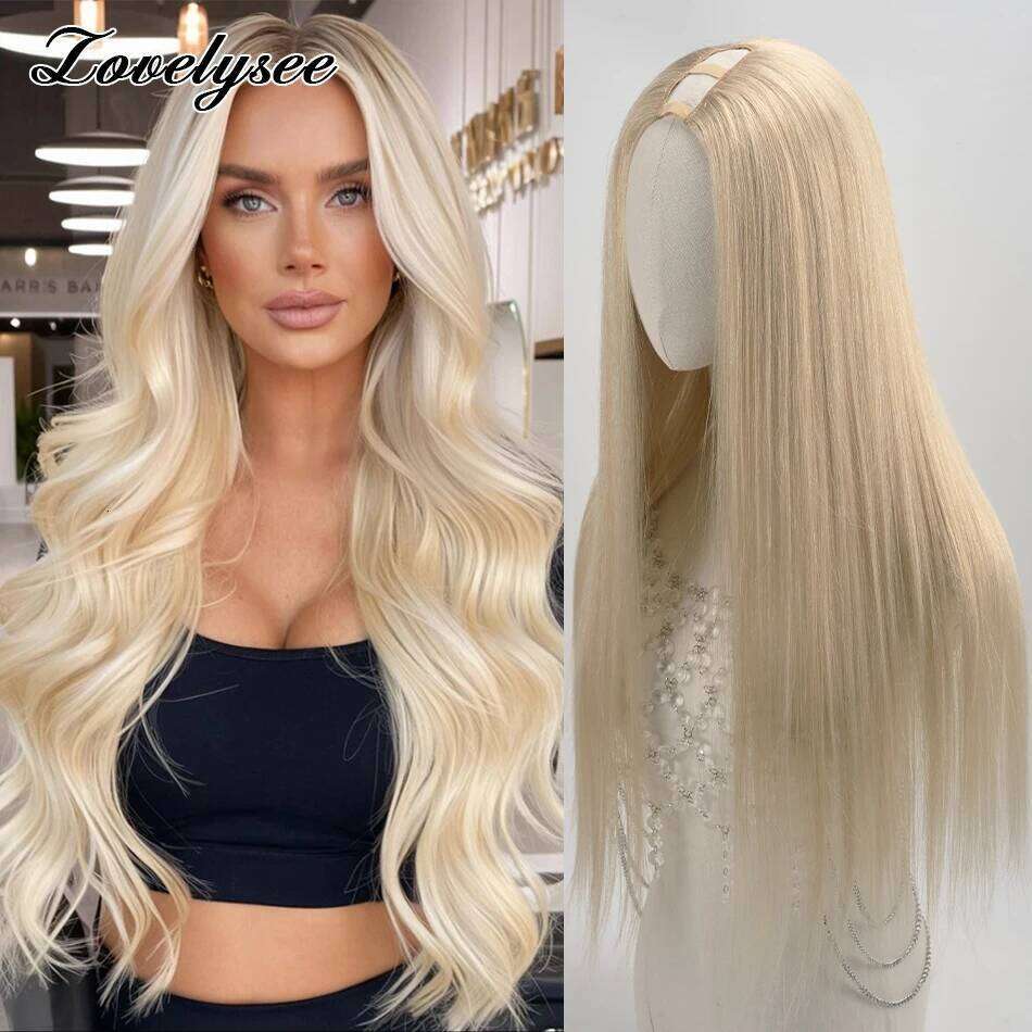 Straight Part Wigs Brazilian White Blonde Human Hair For Women 150% 180% Density U Shape Wig 14-28 Inch Leave Out No Glue