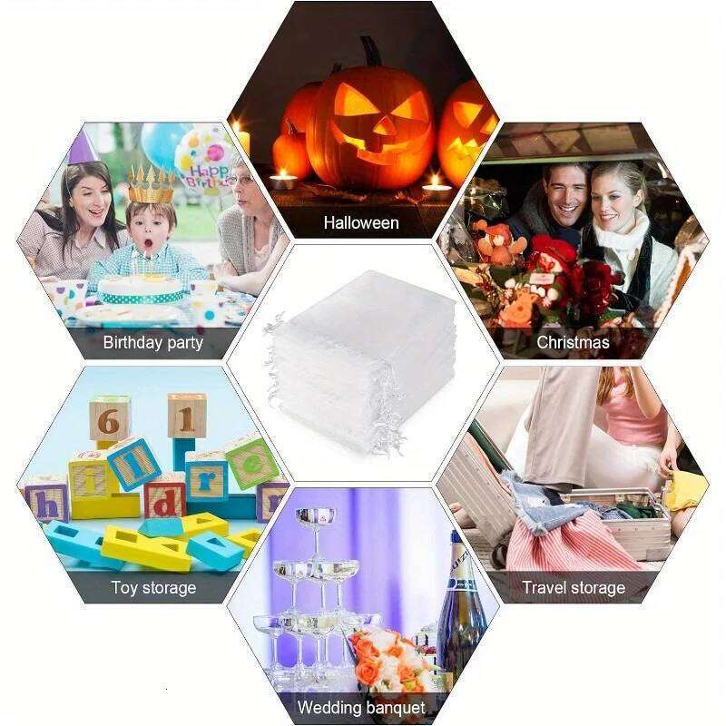 Designer Bag 100Pcs Random Mesh Organza Jewelry Bags Drawstring, Small Drawstring Favor Pouches Christmas Candy Wedding Birthday