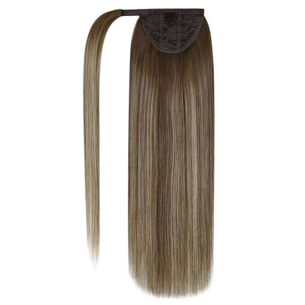 VeSunny Ombre Extension Real Human Dark Roots Light Brown with Blonde Ponytail Hair