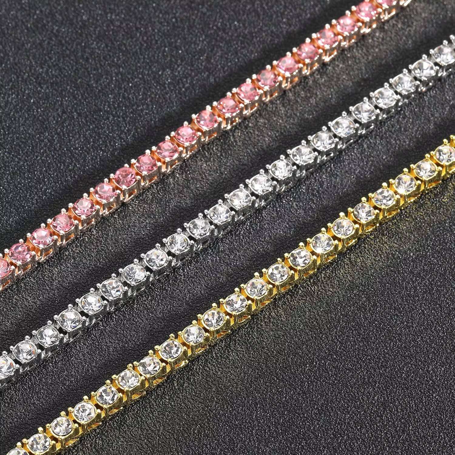 3mm 4mm 5mm 6mm Zinc Alloy Tennis Choker Chain 1 Row Hip Hop Iced Out Crystal Tennis Chain Necklace Jewelry Set
