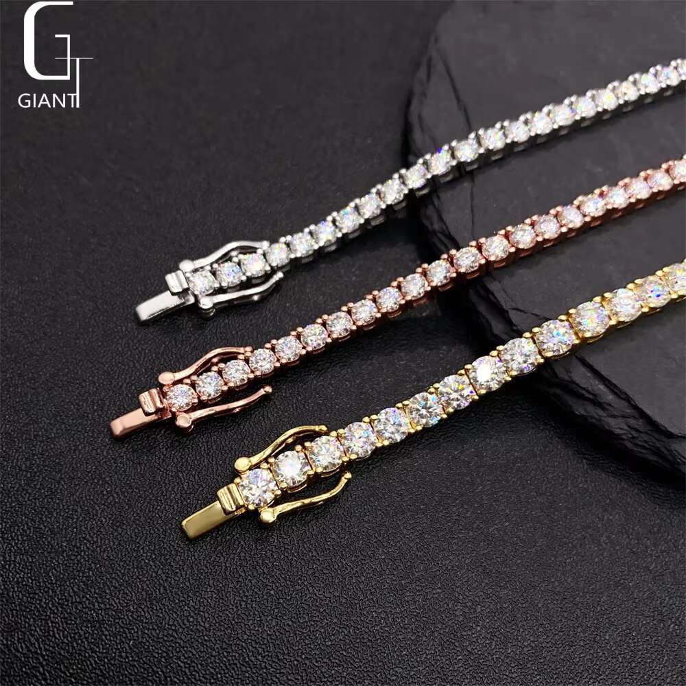 New Arrival 3mm 4mm Moissanite Tennis Necklace Hip Hop Fine Jewelry 925 Silver Diamond Tennis Link Chain Necklace