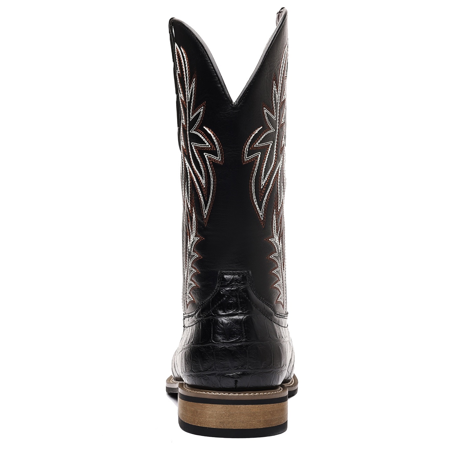 Crocodile pattern wooden root classic high tube embroidery retro wide head western cowboy boots