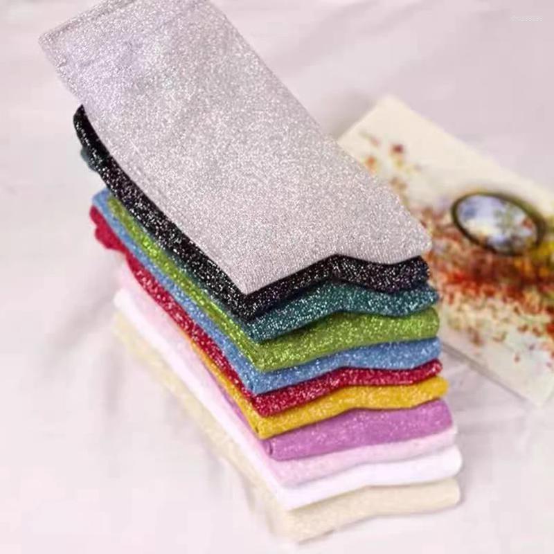 Women Socks Colourful Glitter Fashion Golden Silver Silk Loose Female Sparkly Stockings Harajuku Cotton Shiny Sequin