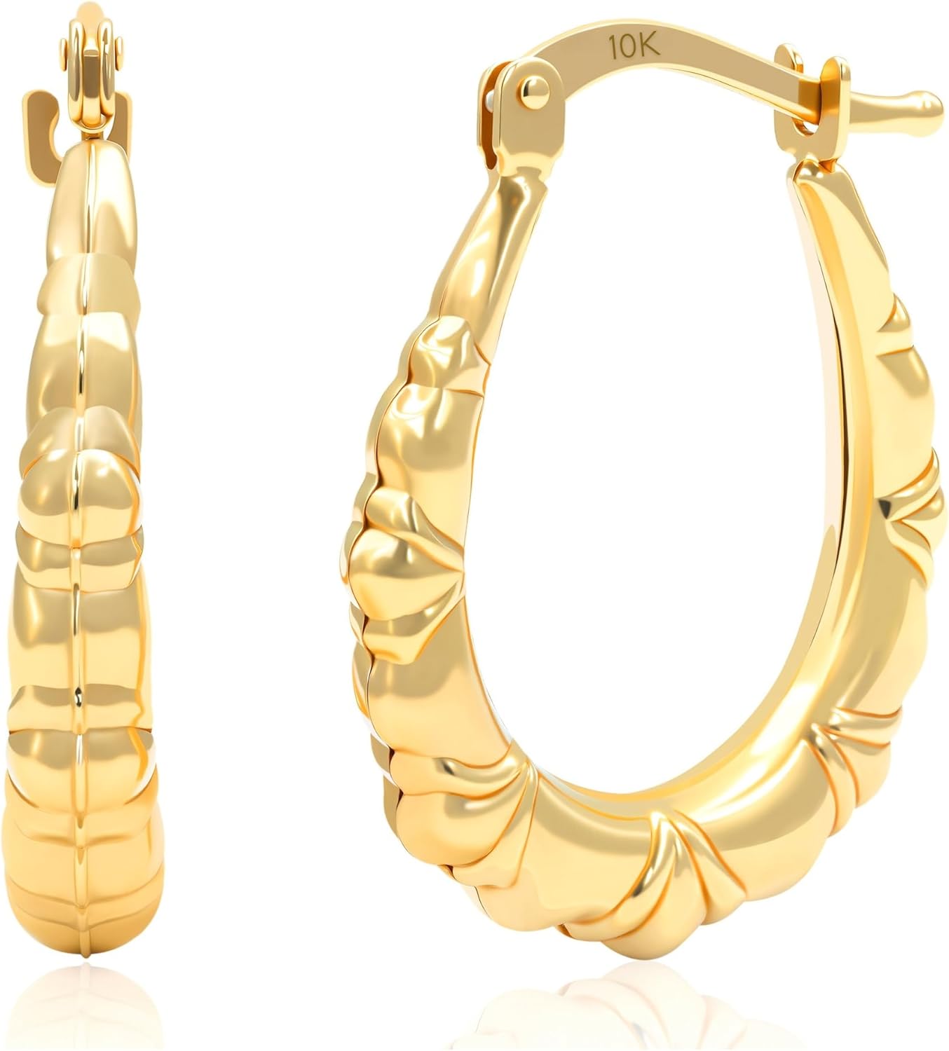 10K Solid Yellow Gold Hoop Earrings for Women Hypoallergenic Real Gold Hoops with Secure Click Closure Tarnish Resistant Luxury Hoops by MAX STONE