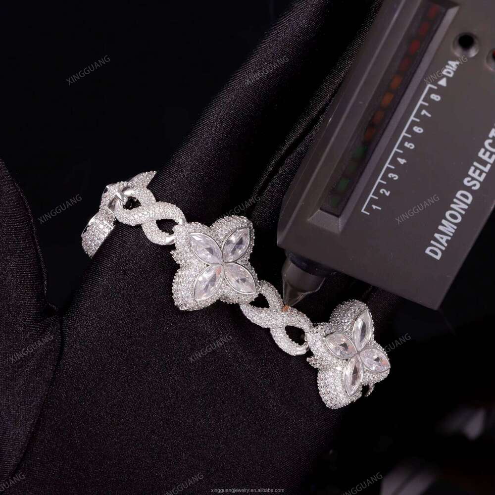 Pass Tester Hip Hop Style Sterling Sier VVS1 Moissanite Dia Clover Bracelet Tennis Chain GRA Certificate