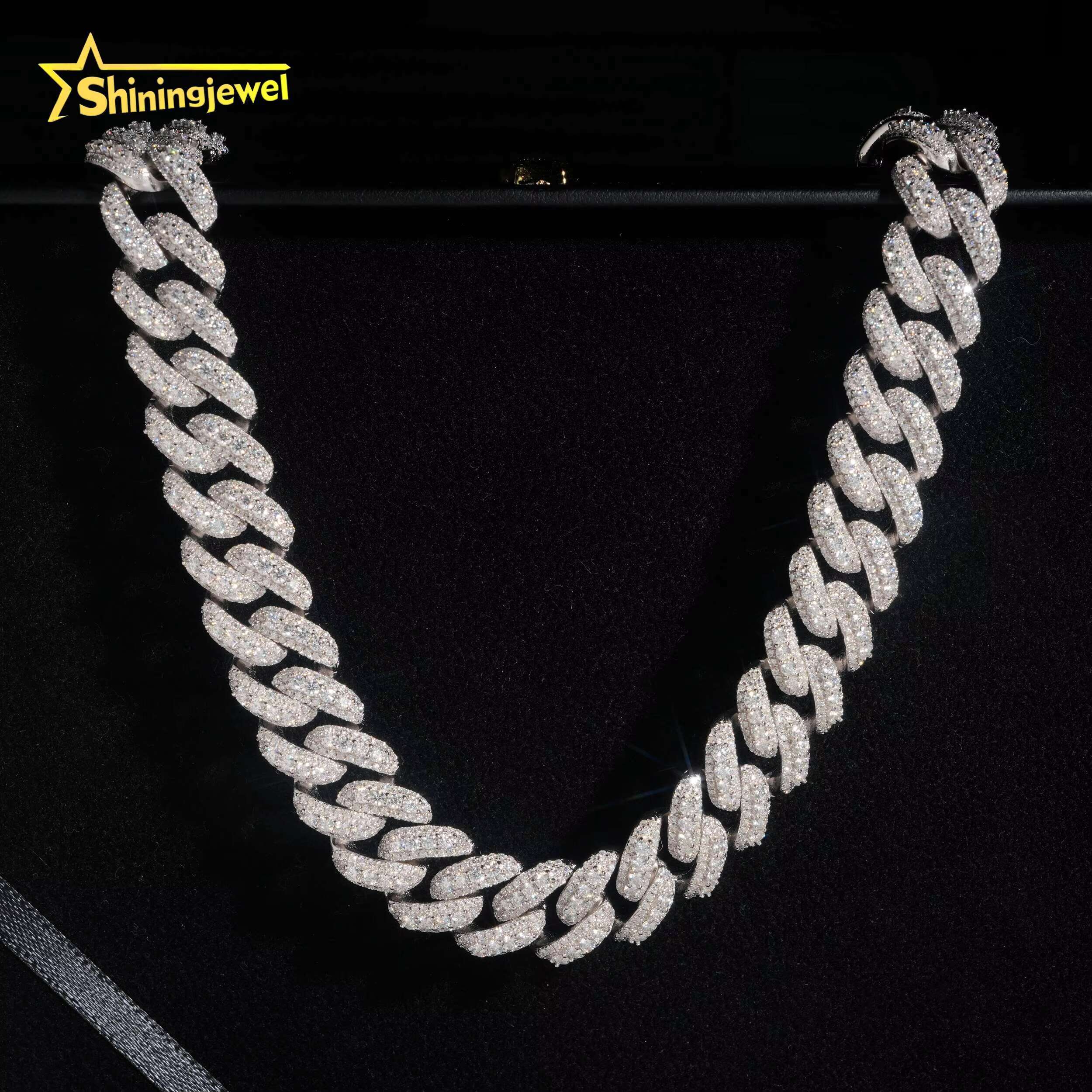 Large Stock 15mm Wholesale 925 Sterling Silver Hip Hop Jewelry Men Necklace Iced Out Moissanite Diamond Cuban Link Chain