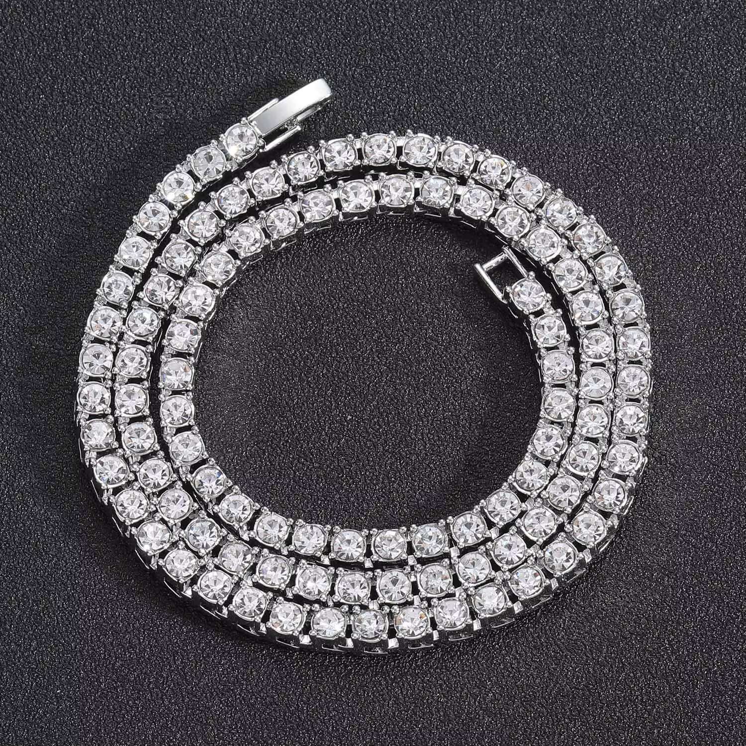 3mm 4mm 5mm 6mm Zinc Alloy Tennis Choker Chain 1 Row Hip Hop Iced Out Crystal Tennis Chain Necklace Jewelry Set