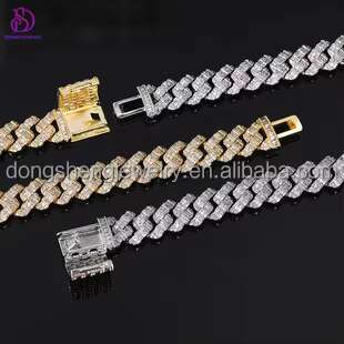 15mm 18mm Hip Hop Fine Jewelry Baguette Diamond Necklaces 925 Silver Bling Ice Out Vvs Moissanite Cuban Link Chain