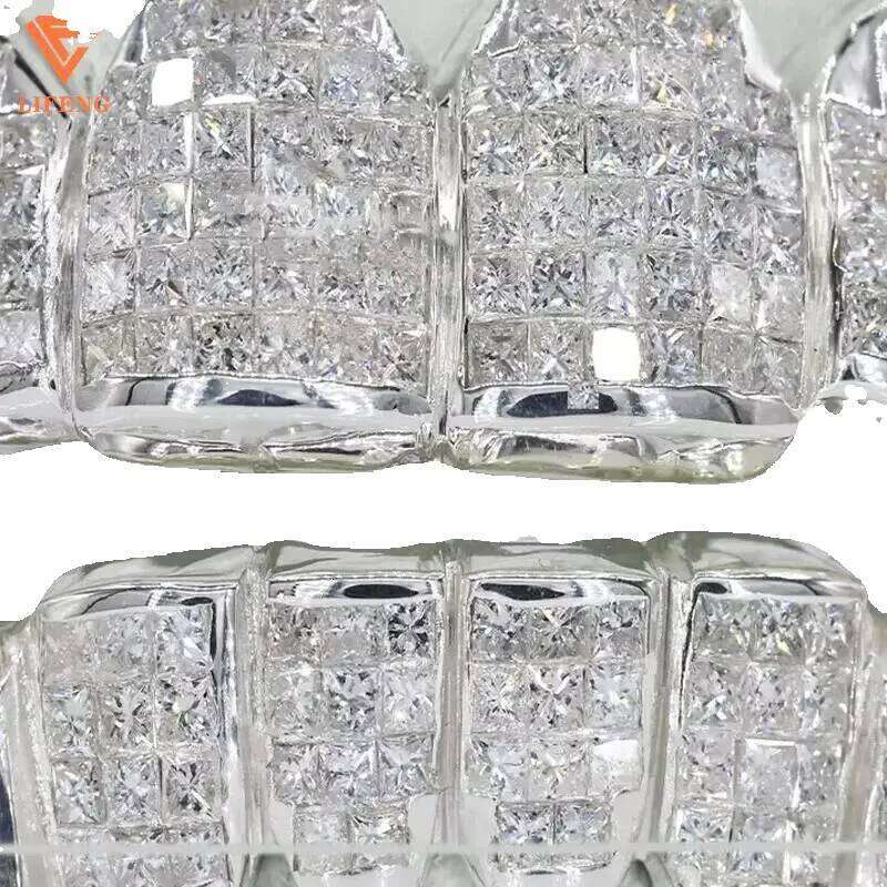 Teeth Custom Sterling Sliver Princess Cut Dia Grillz Iced Out VVS Moissanite Women and Men Hip Hop Jewelry