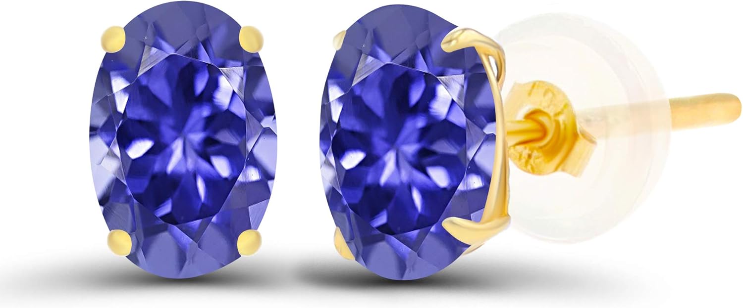 14K Solid Gold 6x4mm Oval Birthstone Stud Earrings for Women Hypoallergenic Real Gold Studs with Natural or Created Gemstone