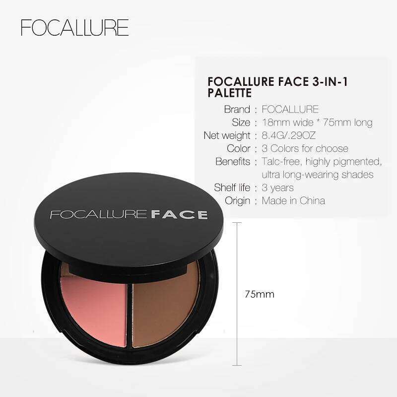 Focallure Blush Contour Highlight 3 in 1 Face Makeup Set Long Lasting Highlighter Blusher Palette Natural Cosmetics X250705