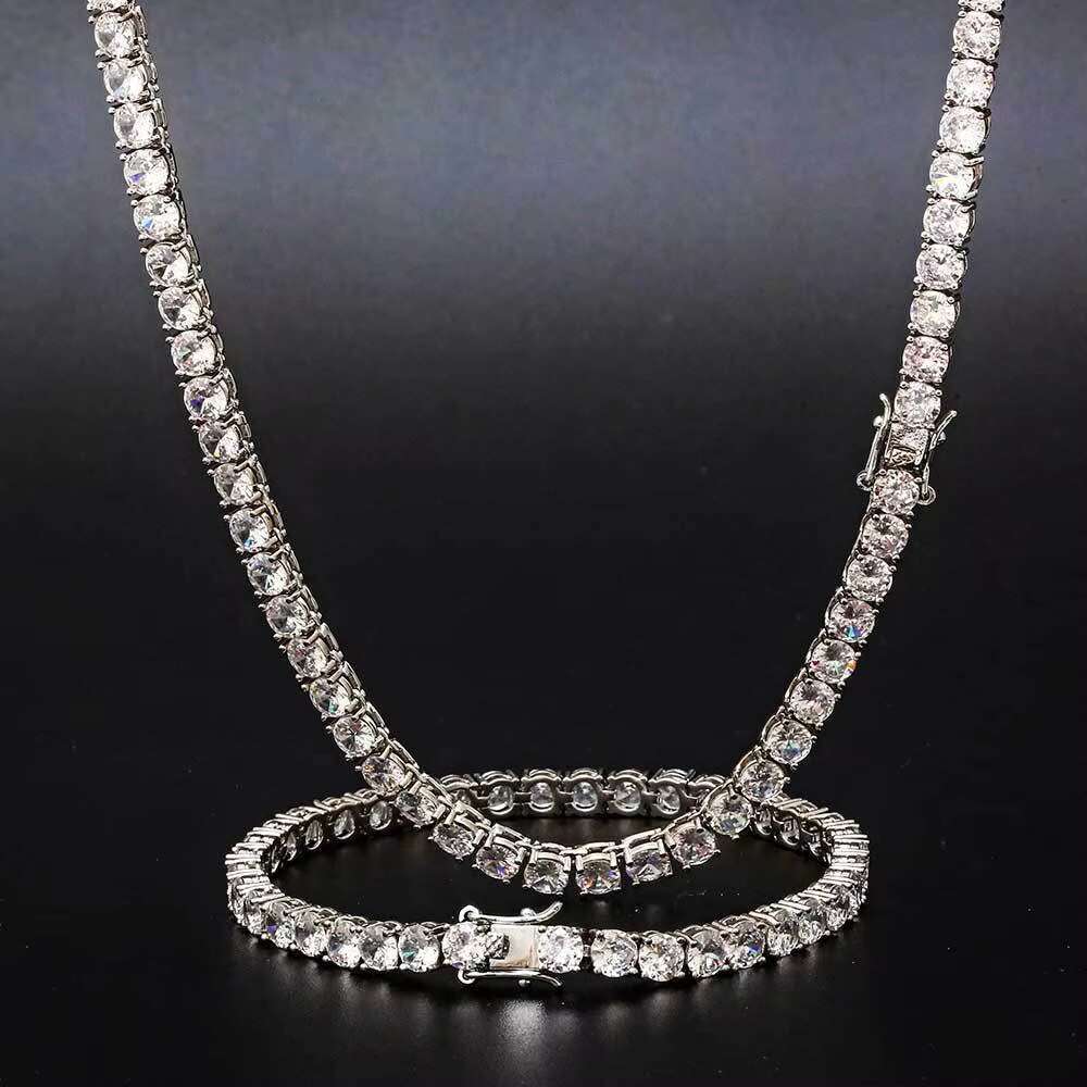 CHA003N Tennis Chain Necklace 18K Gold Plated Single Row 3mm 4mm 5mm 6mm Width Multi Sizes Zirconia Tennis Bracelet Necklace