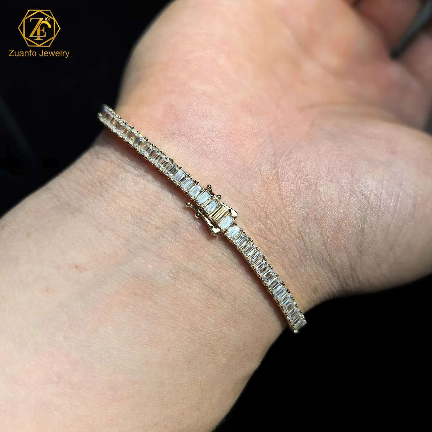 Luxury Solid 14K 10K Gold Tennis Bracelet with Lab Grown Emerald Cut VVS Diamond for Gift or Party