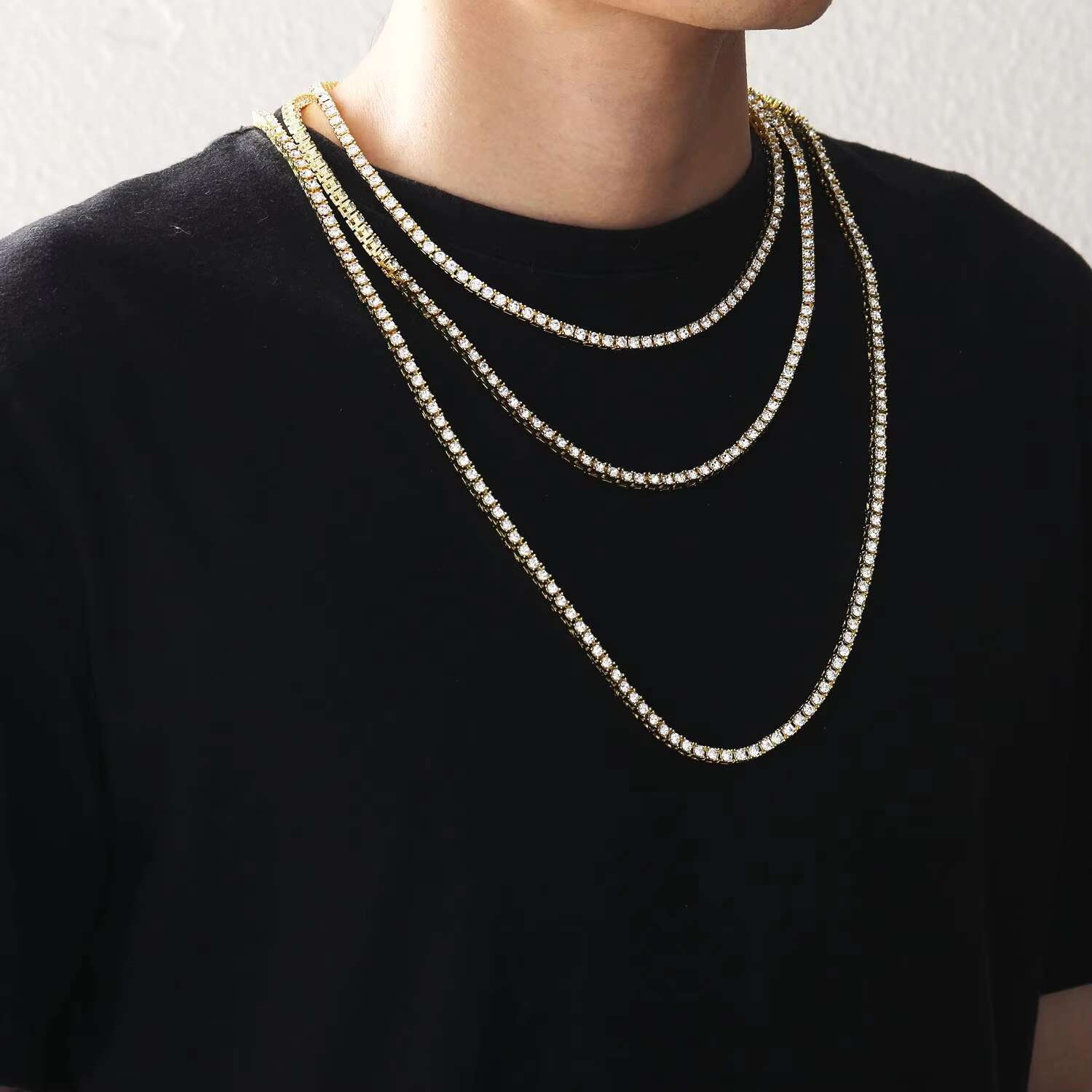 3mm 4mm 5mm 6mm Zinc Alloy Tennis Choker Chain 1 Row Hip Hop Iced Out Crystal Tennis Chain Necklace Jewelry Set